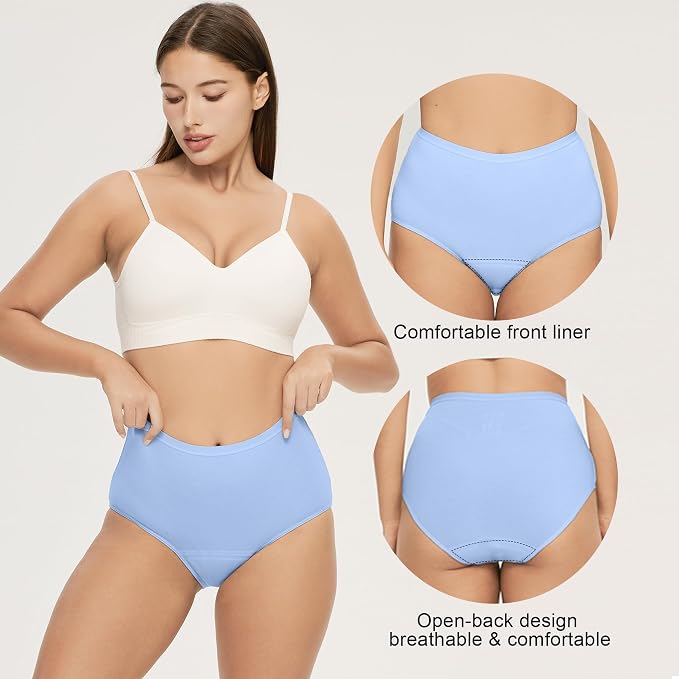 Battewa Quick Dry Incontinence Underwear for Women High Waisted Leak Proof Panties Washable Postpartum Bladder Control Cotton Briefs (Multicolor, X-Large, 5 Pack)