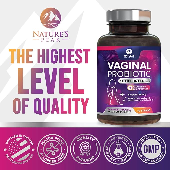 Vaginal Probiotics for Women pH Balance with Prebiotics - 50 Billion CFU - 10 Unique Feminine Strains, Cranberry & D-Mannose for Women's Probiotic Vag Health, Supplement Bottled in USA - 120 Capsules