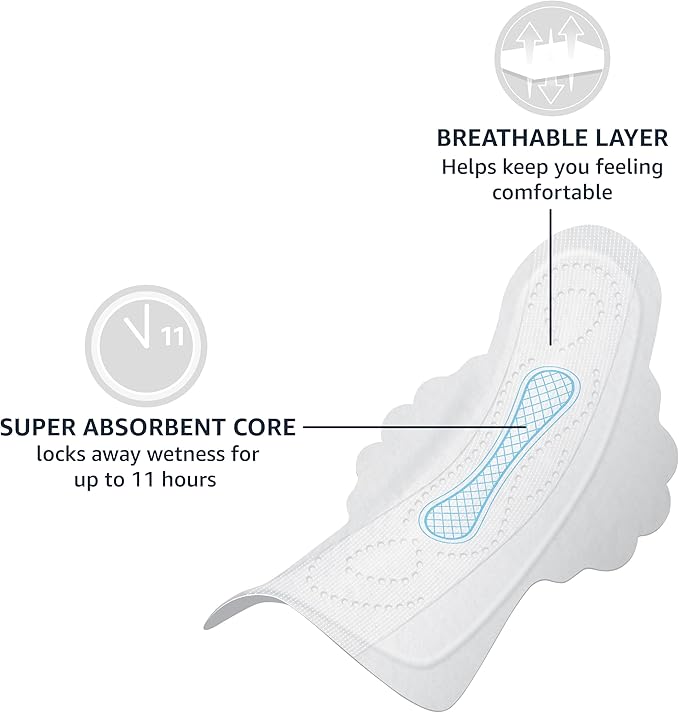 Amazon Basics Ultra Thin Pads with Flexi-Wings for Periods, Extra Heavy Overnight Absorbency, Unscented, Size 5, 24 Count, 1 Pack (Previously Solimo)
