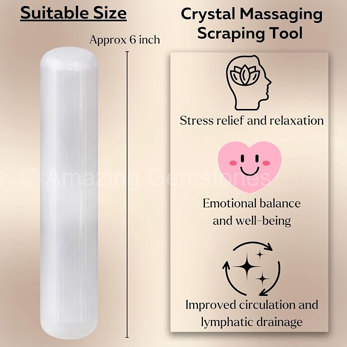 Amazing Gemstone Selenite Crystal Wand Massage Stick - Pelvic Wand Gua Sha for Adults - Crystals and Healing Stones Massage Wands for Adults Gifts (Smooth)