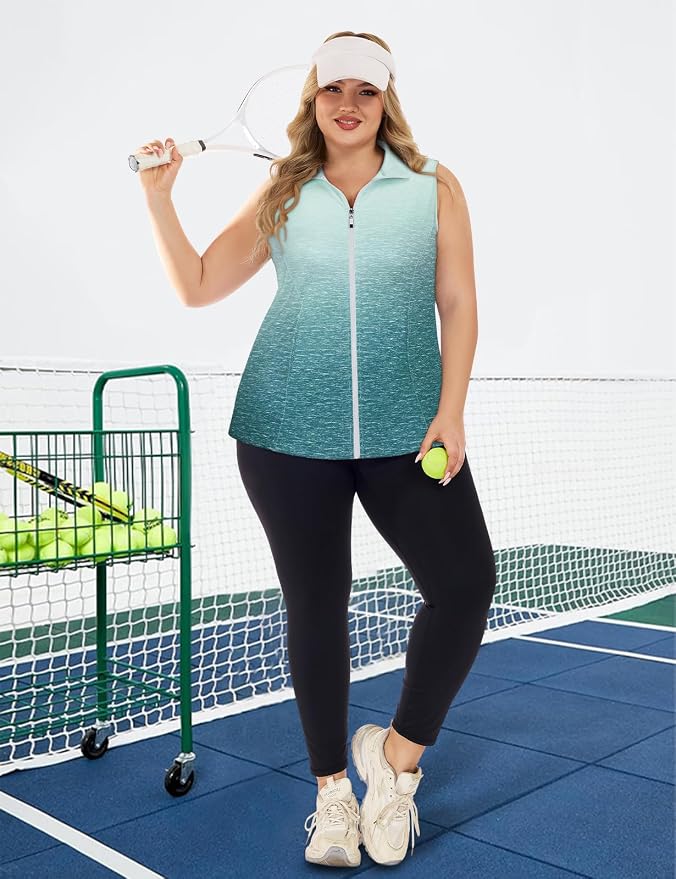 Misyula Style Plus Size Womens Golf Shirt Full-Zip with Pockets Tank Tops | Sleeveless, Quick Dry, Moisture-wicking, Lightweight Vests, Athletic, Tennis, Running, Workout, Casual, Travel, Work