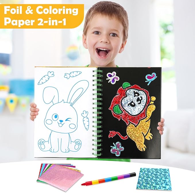 FUNNYB&G Foil Art Crafts for Kids Ages 4-8: Valentines Crafts for Kids 2026,Birthday Gift for Girls,Art and Crafts Supplies,Party Favors,Creative Toys for Girls Boys 4 5 6 7 8 9 Years Old (Dinosaur)