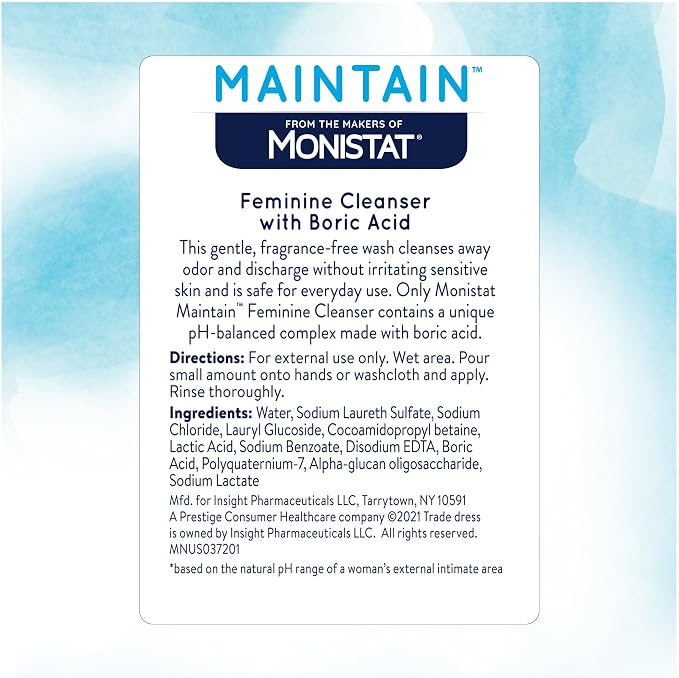 Monistat Boric Acid Feminine Wash, Fragrance-Free Intimate Wash for Women with Gentle pH-Balanced Formula, 10 Fl Oz (Pack of 2)
