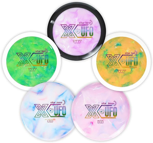 X-UFO Disc Golf Set - Disc Golf Starter Set 5 Pieces, with Putter, Driver, Mid-Range Discs, Mini Discs, 170-180 Grams,PDGA Certified Golf Disc (Set 2)