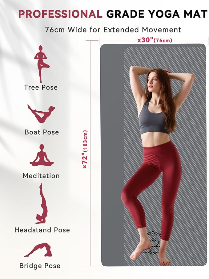 HAPBEAR Large Yoga Mat 72"x30" - 5mm Thick PU Top & Rubber Bottom - Non-Slip Wide Exercise Mat with Dual Layers - High Shock Absorption for Professional Yogis & Home Workouts - Bonus Oxford Bag Included