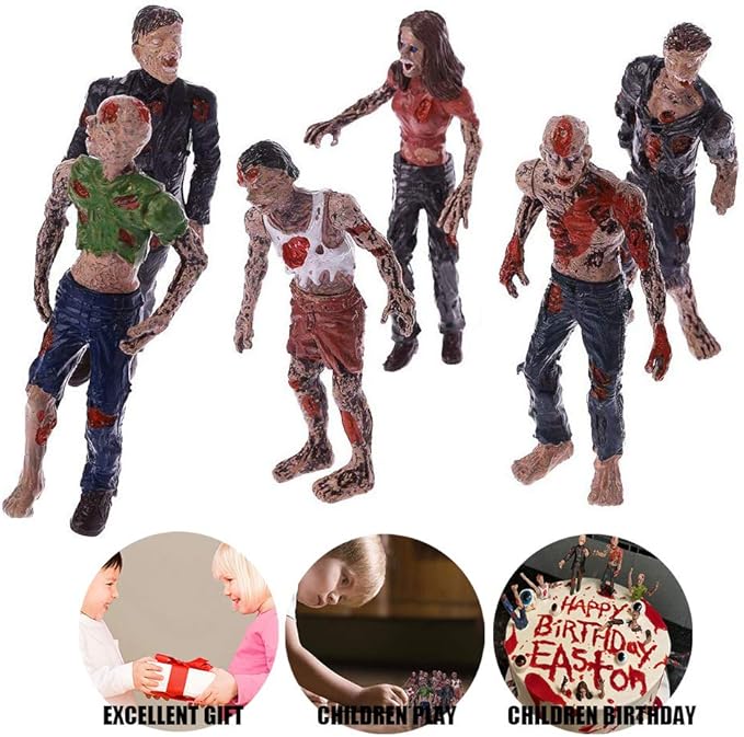 6 Pcs Zombie Dolls Action Figures Walking Dead Terror Corpse Articulated Joints Miniature Model for Halloween Party Decorations As Gifts