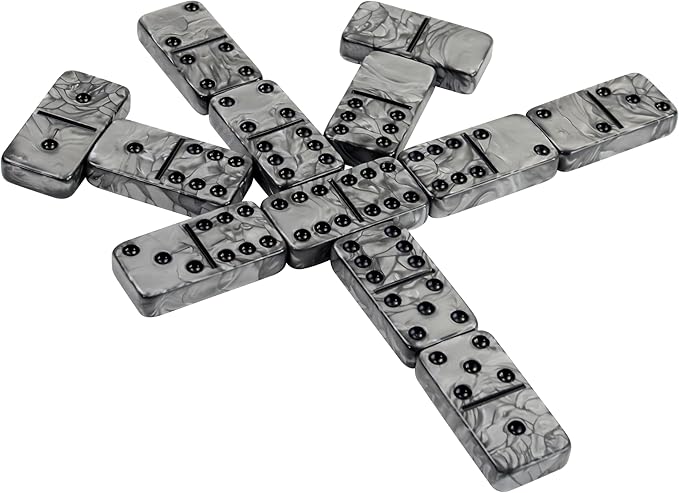 Dominos Set for Adluts - Double 6 Jumbo Domino Set - 28 Thick Marbleized Black and Gray Tiles - Dominoes Set for Adults and Kids, Classic Board Game for Family Nights & Travel (Black & Grey Case)