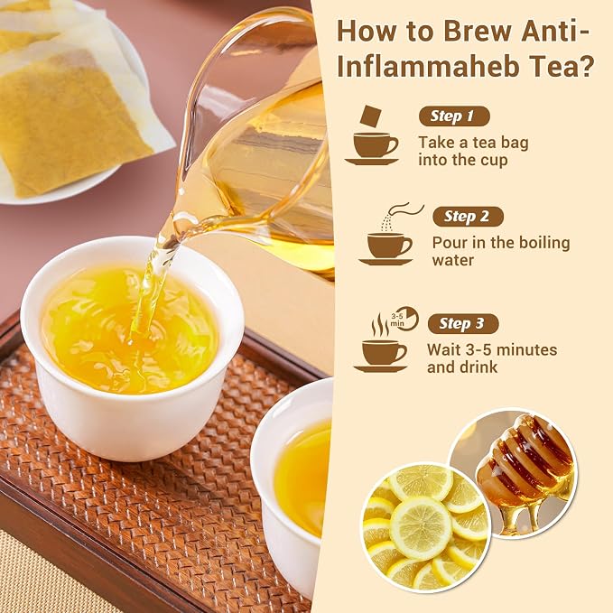 Anti-Inflammaheb Tea, 100% Natural Inflammation Tea from Premium Turmeric, Ginger, Cinnamon, Cardamom, Cumin, Coriander Seeds Herbal Ingredients, Supports Antioxidant, Boost Immunity (1 Pack/60 Bags）