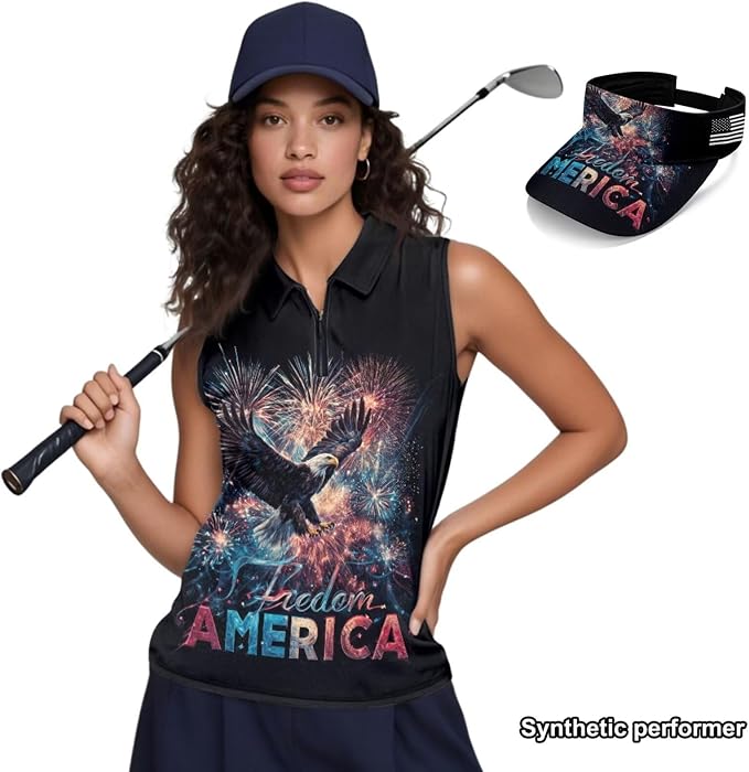 POLERO Golf Tank Top Women Golf Shirts and Visor Hat Collared Racerback Tennis Shirt Set Quarter Zip
