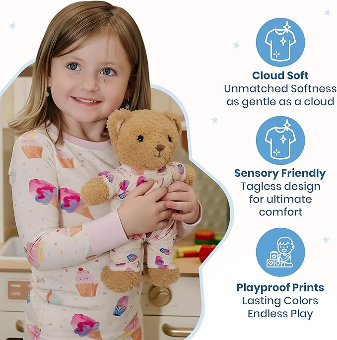 Zip N' Bear Soft Plush Teddy Bear Stuffed Animal with Cup Cake Pajamas - Zippy The Bear Cute Cuddly Plush Toy, Perfect Sensory Teddy for Kids, Toddlers - Adorable Gift & Bedtime Companion