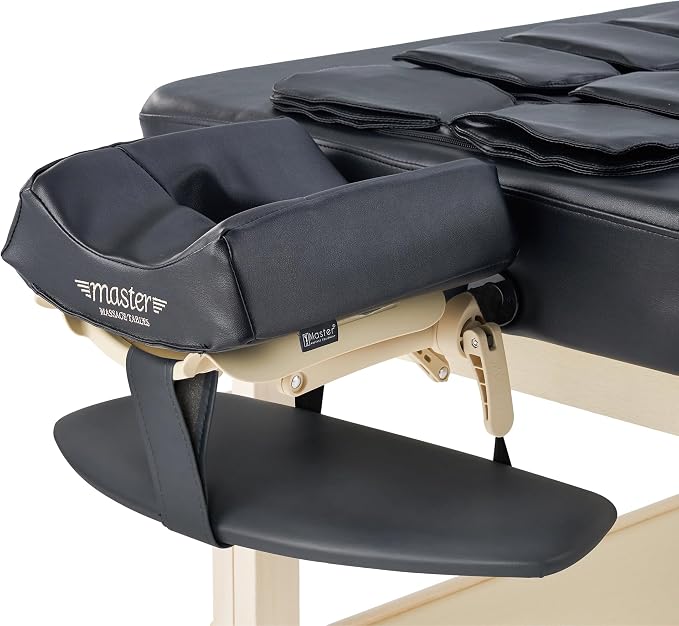 AirMaster-I 30" Professional Stationary Massage Bed | AirWave Compression & Full-Body Stretching | 3D Lumbar Traction Support | Spa & Home Wellness Table - Black/Natural