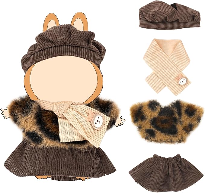 Clothes for 17cm Dolls(NO Doll) Outfit with Accessories Suit Cute Stylish Dress Up Set Patterned Skirt