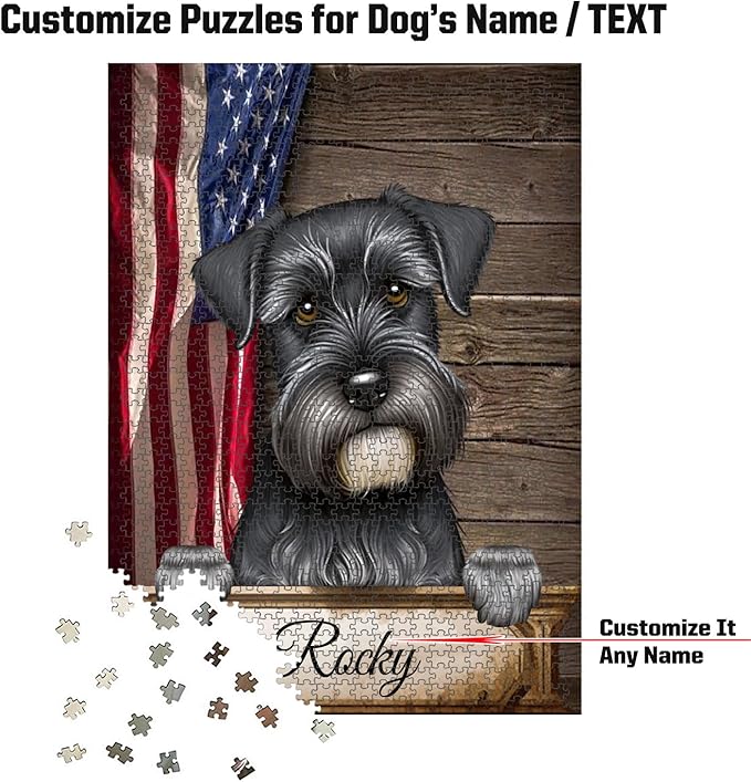 Custom Wooden Jigsaw Puzzles with Your Dog's Name on Standard Schnauzer Art Print - 300 500 1000PCS Puzzles Game and Home Wall Decor