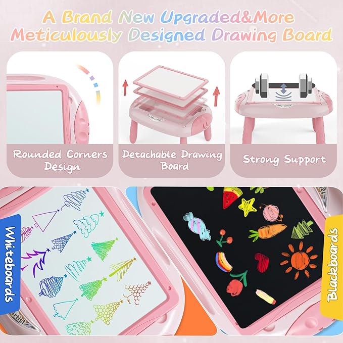 Magnetic Board for Kids, Gifts for 1-2 Year Old Girls with Magnetic Letters and Numbers, Toddler Easel for Girl Birthday Christmas Gifts (Pink)