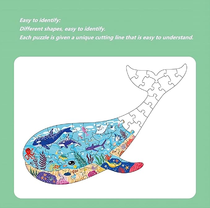 Jigsaw Puzzles for Kids Ages 4-8, 8-10, Colorful Animal Shaped Puzzle Floor Puzzles Children Learning Educational Toys Games Gifts for Boys and Girls (Whale-50 PCS)