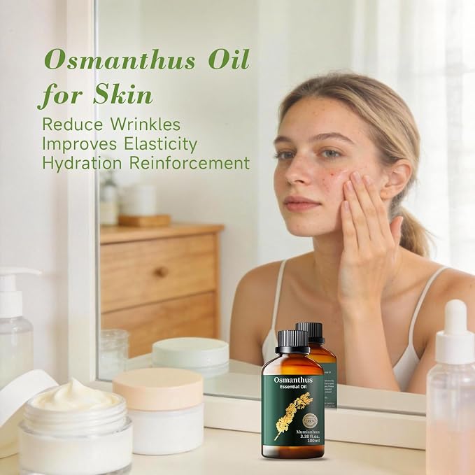 Osmanthus Essential Oil, for Diffuser, Skin & Outdoor, 3.38 Fl Oz | Mumianhua Osmanthus Oil, Steam-Distilled. Delicate Apricot-Floral Aroma. For Massage, Hair, Outdoor Spray & DIY