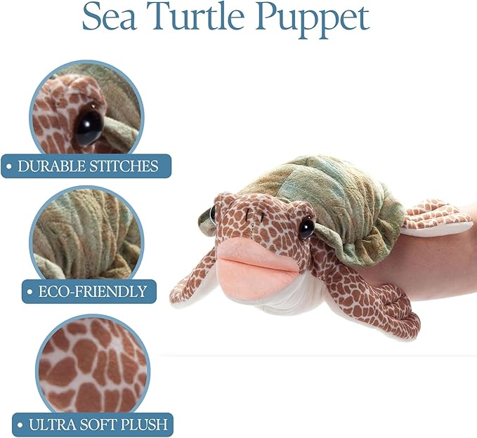 The Petting Zoo Sea Turtle Hand Puppet Stuffed Animal Plushie, Gifts for Kids, Puppetz Animals, Sea Turtle Interactive Puppets Plush Toy 19 Inches