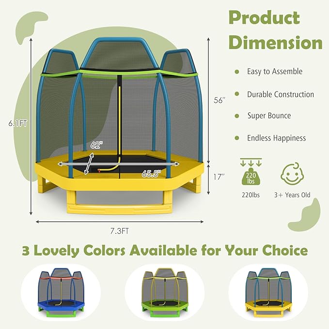 Giantex 7 Ft Trampoline for Kids, Heavy Duty Steel Frame Small Mini Toddler Trampoline, Great Gifts for Boys Girls, Outdoor Indoor Kids Trampoline with Net, for Age 3-8