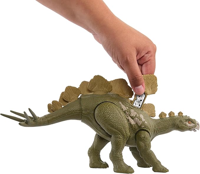 Mattel Jurassic World Wild Roar Dinosaur Toy with Sound & Attack Move, Hesperosaurus Posable Action Figure Includes Digital Play, 11 inches Long