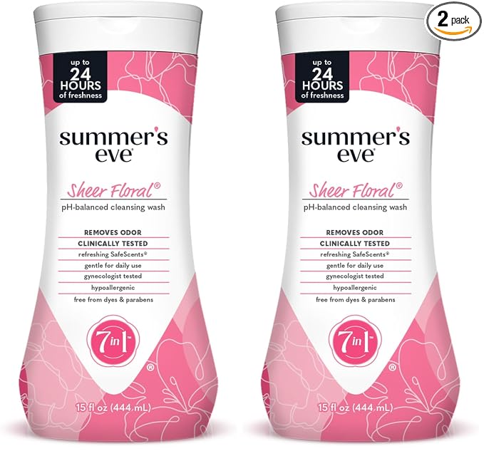 Summer's Eve Feminine Wash, Sheer Floral, Daily pH-Balanced Body Wash for Women, Feminine Care to Remove Vaginal Odor, Gynecologist Tested, 15 Fl Oz (Pack of 2)