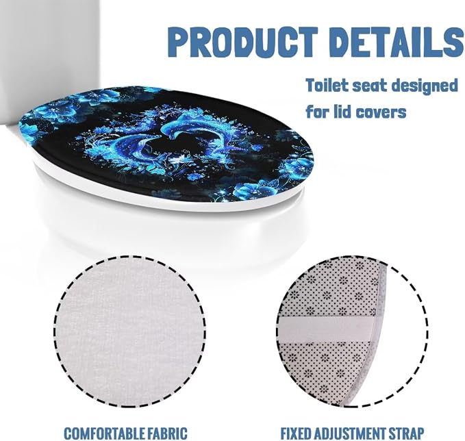 Neon Dolphin Toilet Seat Covers for Bathroom Blue Dolphin Bathroom Dust Cover Replacement Toilet Seat Cushion Cover with Elastic Bottom Universal Fit Elongated Oval Round Lid