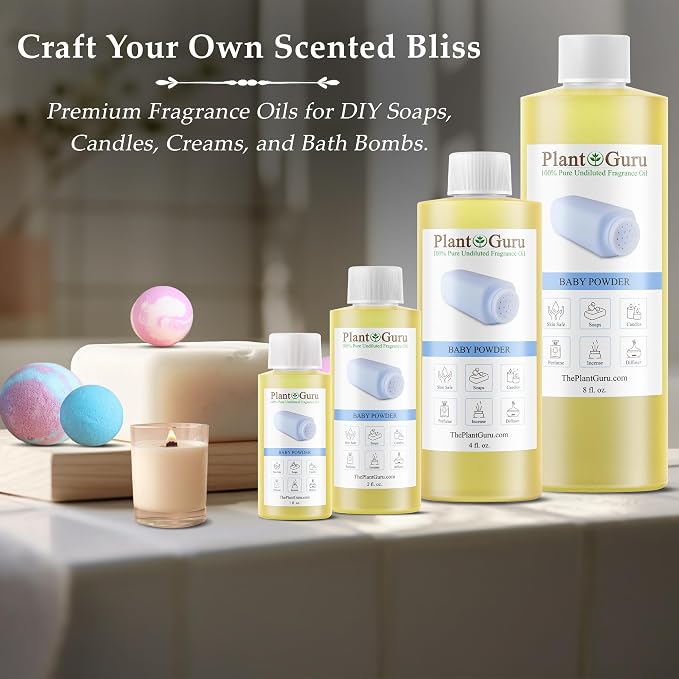 Baby Powder Fragrance Oil 8 fl. oz. Scented Oil for DIY Soap Making, Candles, Bath Bombs, Body Butters. Used in Aromatherapy Diffusers, Burners and Warmers. Great Addition to Lotions and Creams.