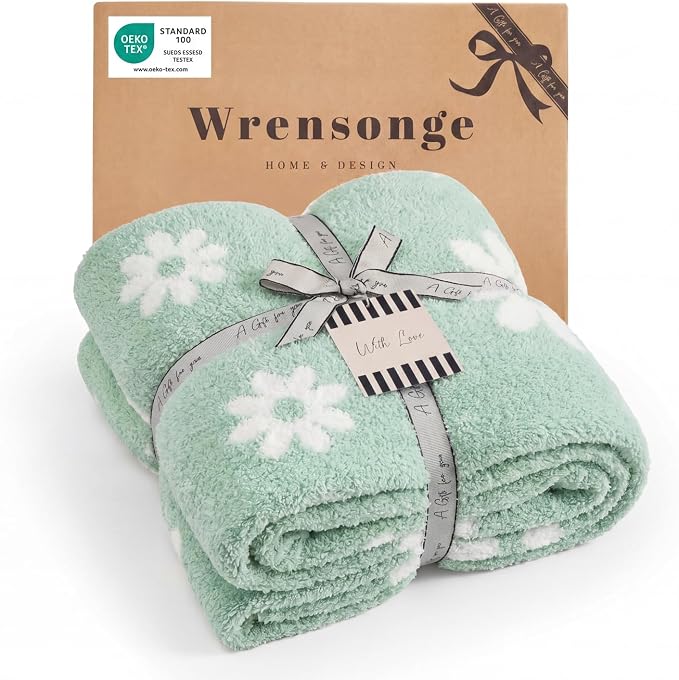 Soft Throw Blanket for Couch-Cozy Reversible Knitted Blankets | Lightweight Warm Fluffy Decor for Women, Mom, Her & Girls, Sofa, Chair, Bed, 50x60in,Daisy Floral Green