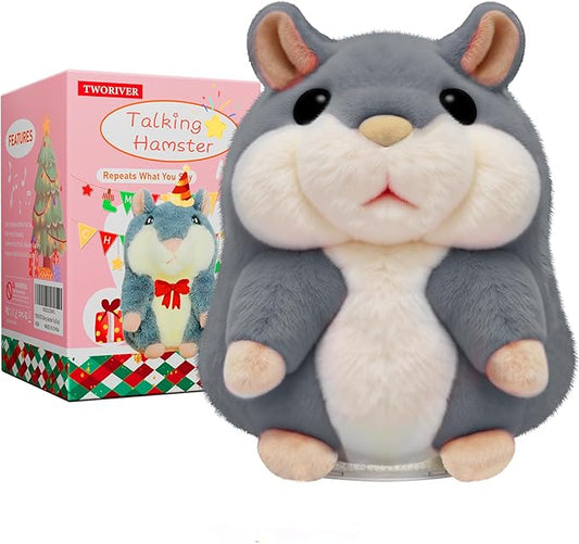 Toddler Toys Talking Hamster Repeats What You Say,Toys for 2 3 4 5 6 7 8 13 Year Old Girl Boy Birthday Gifts Ideas,Christmas Stocking Stuffers for Kids Adults Stuffed Animals Plush Toy Gray