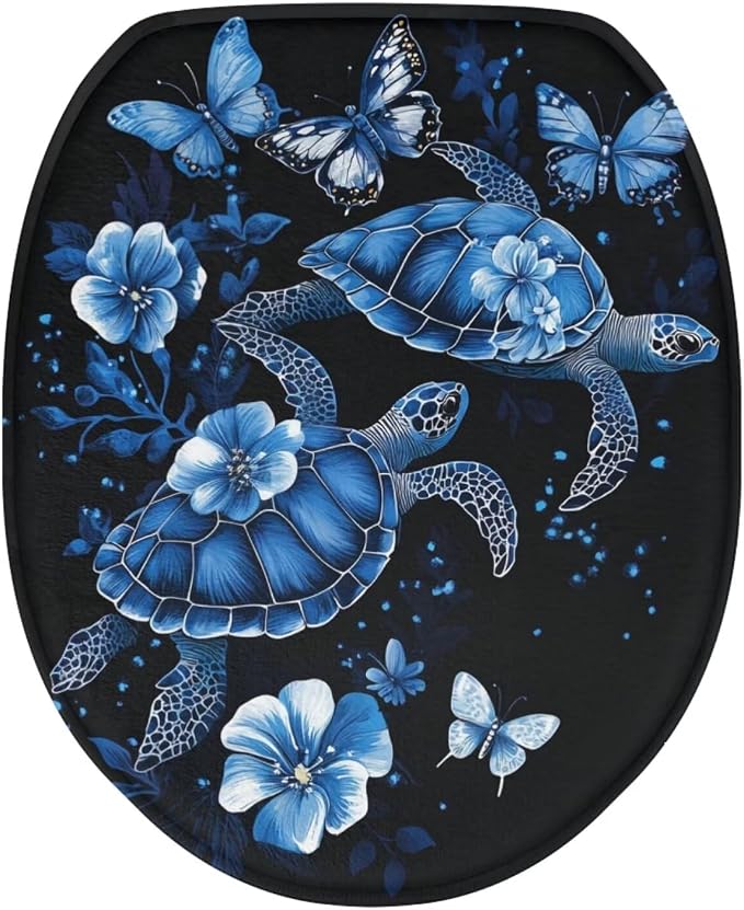 Sea Turtle Toilet Tank Dust Cover for Bathroom Blue Sea Turtle Toilet Seat Cushion Cover with Elastic Band Oval Toilet Seat Cover Soft Bathroom Replacement Machine Washable Easy to Clean