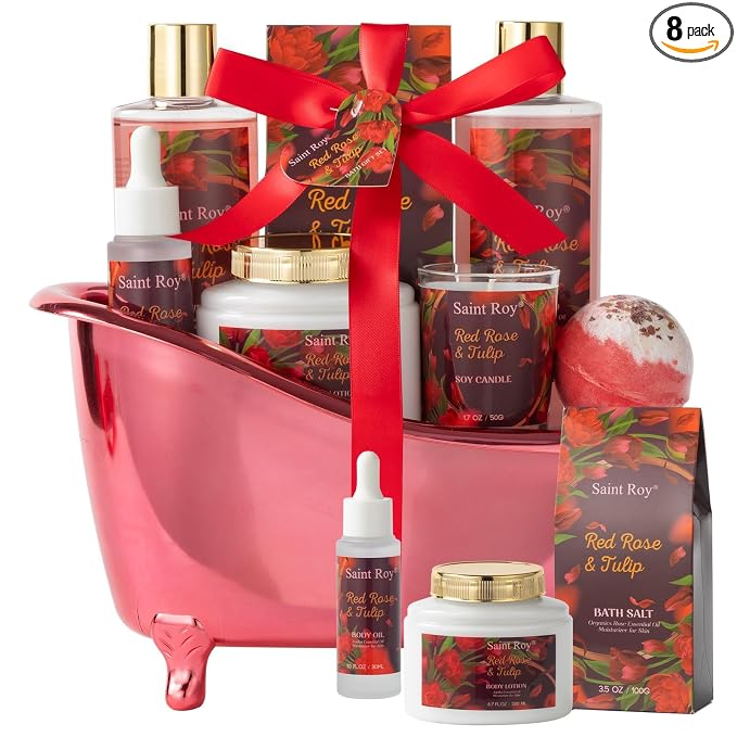 Gifts for Women, Birthday Gift Basket, Rose Bath and Body Gift Basket Set | Spa Gift Basket Gifts, spa kit Gifts for Her Mothers Day Bath & Body Set, Self Care Pamper Kit, Self-care baskets Mother Gift