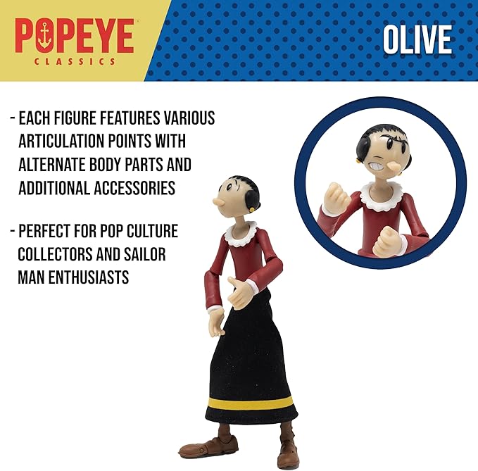 Boss Fight Studio Popeye Classics Set of 4 – Wave 1 Popeye, Olive OYL, Bluto, Castor OYL - Highly Articulated Collectible Figurines with Accessories, Alternate Heads and Hands - 1:12