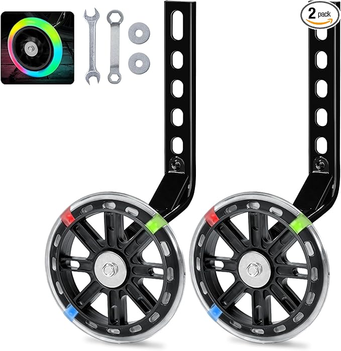 PRUNUS Flash BIKE Training Wheels for 12 14 16 18 20 Inch.Training Wheels for Kids Bike is Heavy Duty.Bicycle Training Wheel is Suitable Single Speed Bike