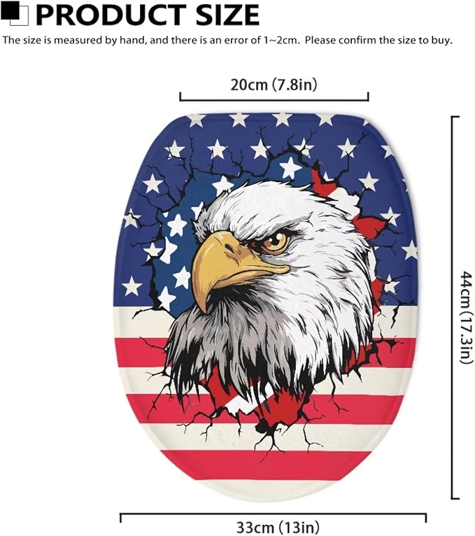 USA Eagle Poinsettia Toilet Seat Cover with Elastic Band for Bathroom Patriotic Decorations American Flag Toilet Tank Dust Cover Soft Toilet Seat Cover Universal for Most Toilet Bowl Lids