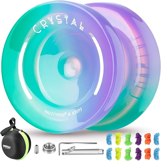 MAGICYOYO K2 Crystal Yoyo for Kids 8-12, Responsive Yoyo for Beginner, Plastic Yo Yo Professional Unresponsive Yo yo for Adults with Unresponsive Yo-yo Bearing, 12 Yoyo Strings, Case Bag, Removal Tool