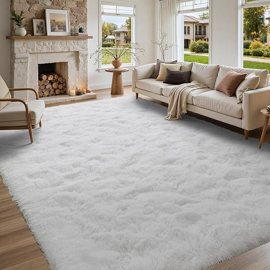 5x7 ft White Rugs for Living Room Fluffy Bedroom Rug Non-Slip Area Rugs Shag Carpet for Nursery Kids PlayRoom Dorm Office Indoor Modern Plush Carpets Teens