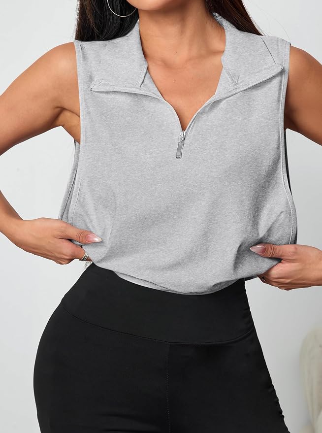 Avanova Women Sleeveless Golf Shirt 1/4 Zip Workout Tank Top | Open Side, Polo Collared, V Neck, Cropped Length, Golf Tops, Athletic, Relaxed Fit, Stretchy, Lightweight