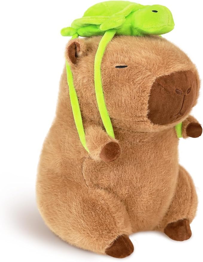Capybara Plush 11.8 inch with Turtle Backpack Soft Capybara Stuffed Animals Capybara Hugging Gifts Capybara Doll Pillow for Kids Girls Toys (Turtle Capybara Brown 11.8 inch)