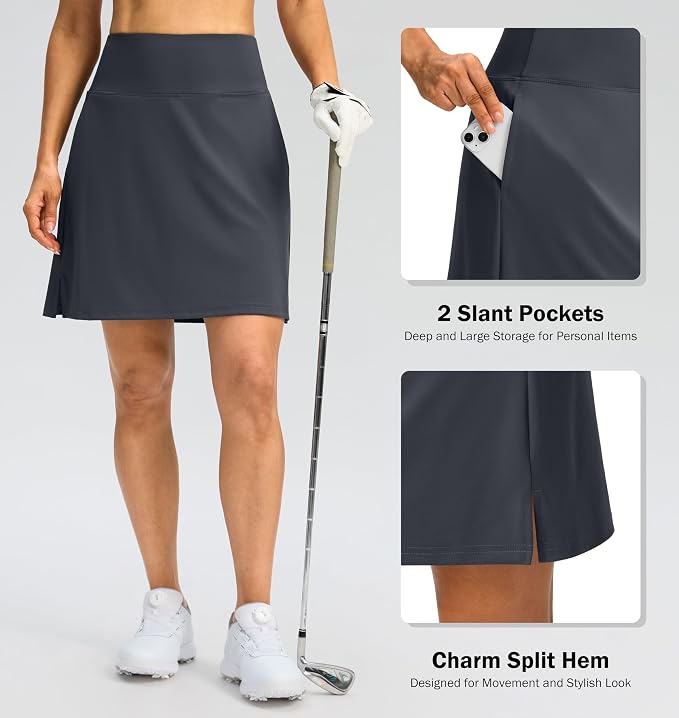 18" Skorts for Women 3 Pockets High Waist Long Athletic Tennis Skirt Golf Skort for Casual Summer Travel