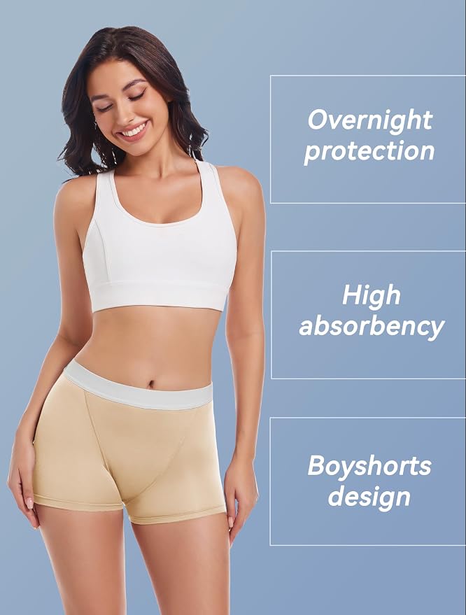 TIICHOO Period Underwear for Women Heavy Flow High Waist Leakproof Panties Sleep Shorts for Menstrual Postpartum 1 Pack