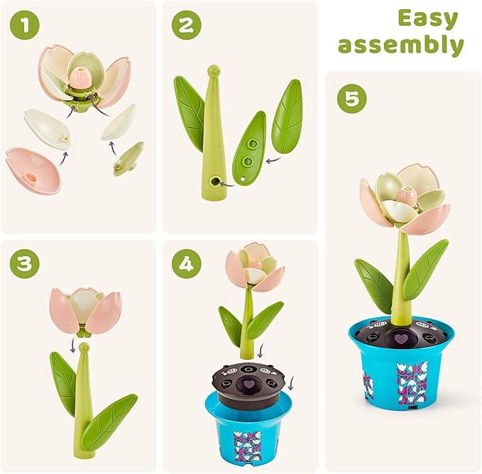 Flower Building Toy with Music, Flowers Botanical Plants Blocks Sets Kits, Halloween Birthday Thanksgiving Gift Ideas for Kid Girl Boy Child, Home Dorm Room Desk Decor, Ages 5 6 7 8, Tulip