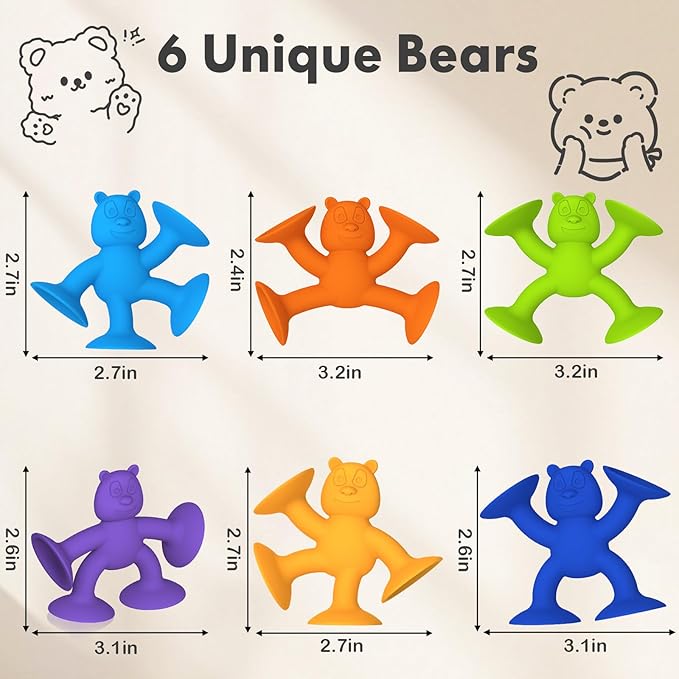6 PCS Suction Cup Toys, No Hole Baby Bath Toys Suction Toy - Connect, Build, Create - Toddler Bath Toys for Kids Ages 1-3, Silicone Sensory Fidget Toys for Baby Tray Window Travel