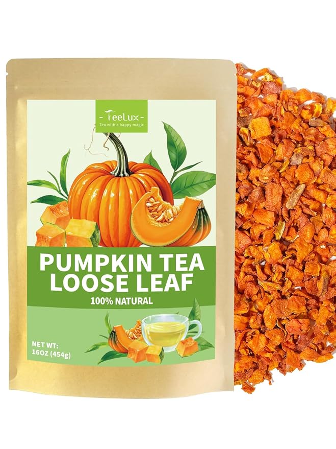 TeeLux Pumpkin Tea Loose Leaf, 16oz, Lightly Sweet & Colorful, Versatile Dried Pumpkin Cubes for Cooking, Baking