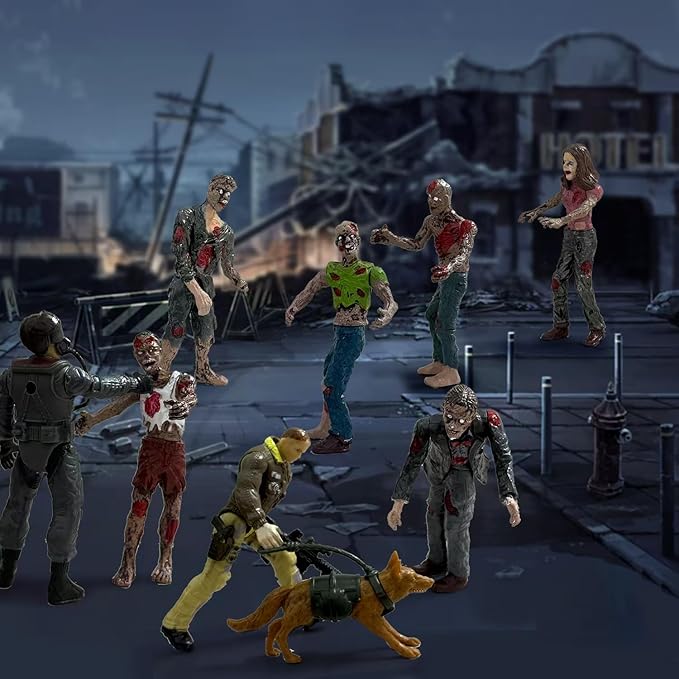 Army Men VS Zombie Action Figures, Realistic 6 Zombie Toys Playset 6 Army Toy Set with 2 Dog Figures, Halloween Decor for Boys 4-7 (14PCS)
