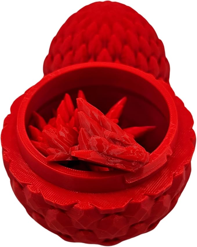Surprise Dragon Egg Articulating Gemstone Dragon Fidget Figurine - 3D Printed Dragons Flexible ADHD, Autism, Relief Anxiety - Articulated Joints (Red)