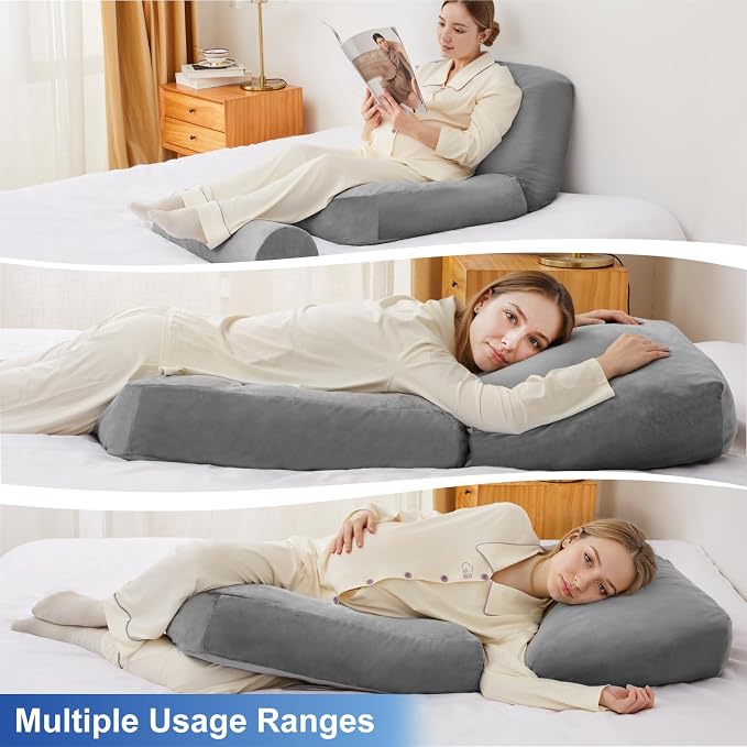 Pregnancy Pillows for Sleeping, 44.5 Inch Pregnancy Massage Pillow Full Body Pillow with Leg Pillow & Removable Cover - Support for Back, Legs, Belly, HIPS for Pregnant Women (Dark Grey)