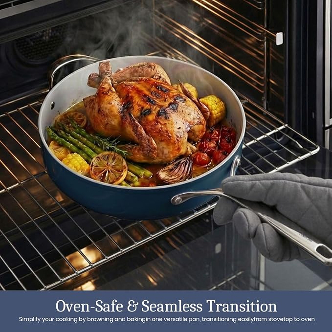 CookinCraze Premium Ceramic Frying Pan, 10 Inch Nonstick Skillet | for Healthy Everyday Cooking, PFAS & PTFE Free, Induction Compatible, Oven Safe up to 500°F, Stay-Cool SS Handle, Navy Blue