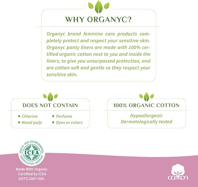 ORGANYC Hypoallergenic 100% Organic Cotton Panty Liners, 24-count Boxes (Pack of 2)