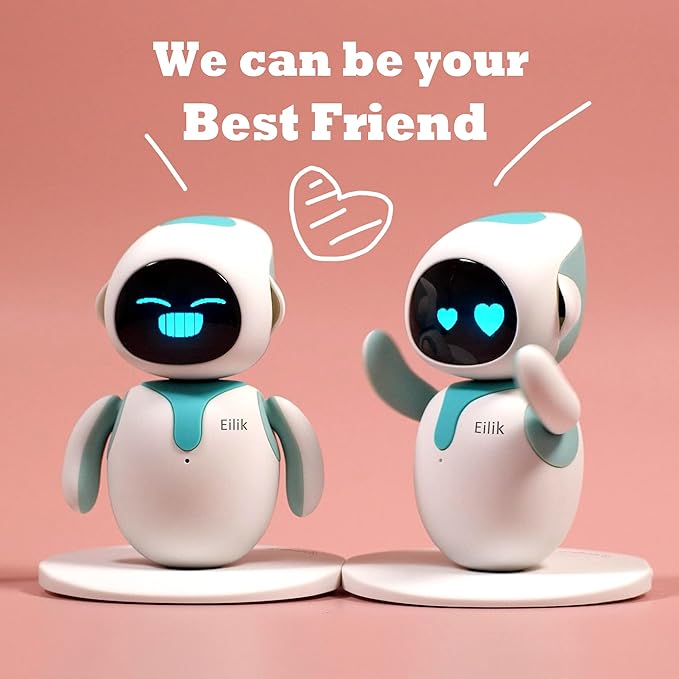 ENERGIZE LAB Eilik – Cute Robot Pets Toys with Abundant Emotions, Your Perfect Interactive Companion at Home or Workspace. Unique Gifts for Girls & Boys. (Blue Combination)