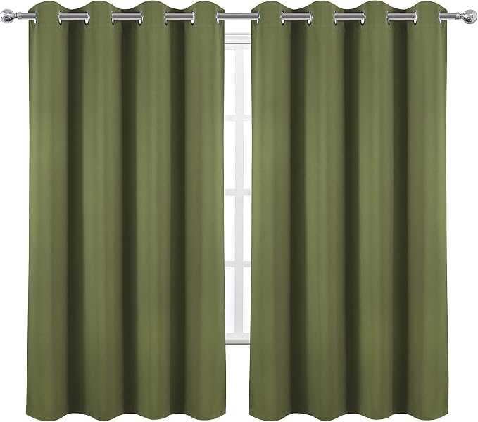LEMOMO Olive Green Blackout Curtains 52 x 63 Inch Length/Set of 2 Curtain Panels/Thermal Insulated Room Darkening Blackout Curtains for Bedroom
