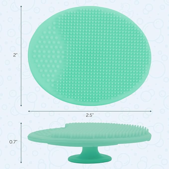 S&T INC. Exfoliating and Massaging Cradle Cap Bath Brushes for Baby, Silicone - 2 Inch x 2.5 Inch, Grey and Teal, 2 Pack